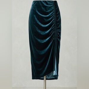 Laundry By Shelli Segal Teal Velvet Ruched Midi Skirt